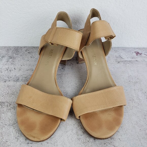 Stuart Weitzman Broadband Leather City Sandal Ankle Strap Tan size 7.5M - Picture 15 of 16